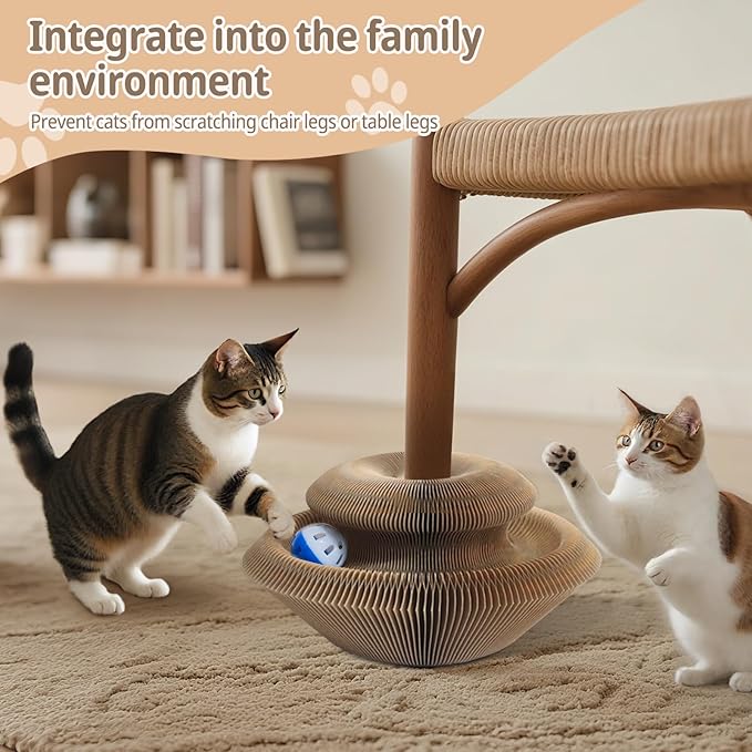 Kitty kurlz cat Toy Magic Organ Cat Scratching Board with Bell Ball,Foldable Accordion Kitty Curls Cat Scratcher,marlenes Kitty kurlz Interactive Toy for Indoor Cats,Pink