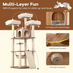 Tangkula Tall Cat Tree, 68 Inch Modern Wood Cat Tower with Sisal Scratching Posts, 3 Padded Perches, Condo, 2-in-1 Ladder, Dangling Balls, Washable Cushions for Indoor Cats Large Adult (Natural)