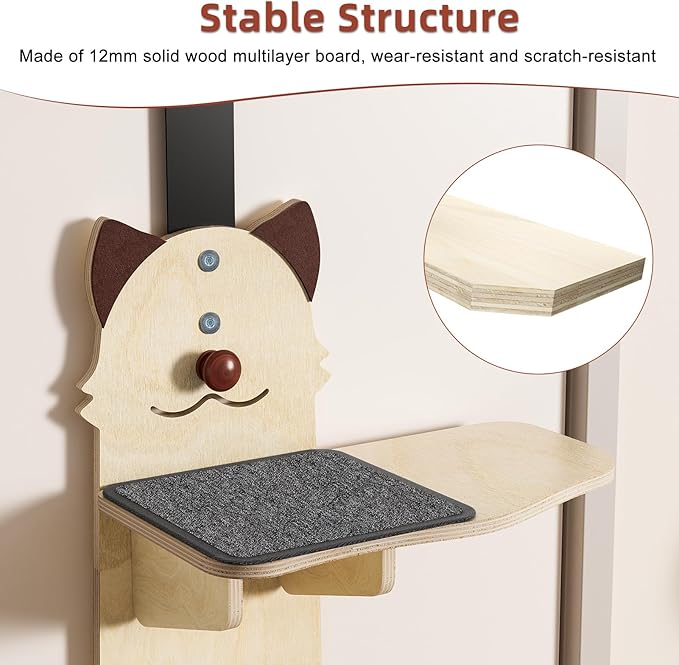 4-Tiers Vertical Cat Tree Over The Door, Door Hanging Cat Shelves, Cat Door Hanger with Scratching Post, Pads & Tease Cat Ball, Door Cat Climber for Indoor Kittens Jumping & Playing 170cm