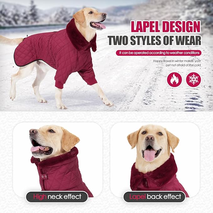 Warm Dog Coat with Double Zipper, Winter Dog Clothes for Small Medium Large Dogs, Turtleneck Dog Puffer Jacket, Two Legs Dog Cold Weather Coats, Wind & Waterproof Dog Winter Jacket