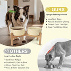 SPUNKYJUNKY Elevated Dog Bowls Ceramic, 7.3'' Dogs Food Water Bowls Raised with Non-Slip Bamboo Stand for Medium to Large Sized Breed Microwave Dishwasher Safe - 42 OZ,Beige