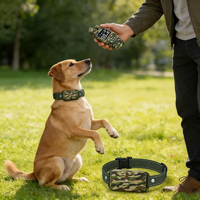 Shock Collar for Dogs, 2 Dogs Training Collar, 4500 FT Waterproof Bark Collar, Rechargeable Electric Collar with Recording & Calling & Vibration & Shock for All Breeds (Camouflage 2 Pack)