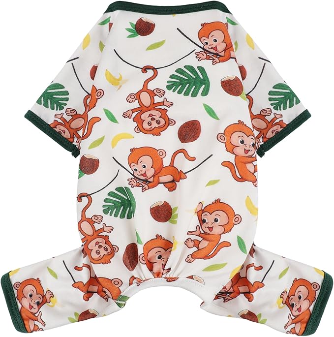 Dog Pajamas Pjs Spring Summer Dog Clothes for Small Dogs Girl Boy, Soft Stretchy Tiny Chihuahua Yorkie Puppy Clothes Doggie Onesies Cat Pet Jammies Outfit, Brown Monkey, L
