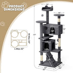 Magshion Cat Tree 77" Cats Tower for Indoor Cats, Multi-Level Cat Condo with Scratching Post, Top Perch, Sisal Board and Dangling Ball, Cat Stand Jumping Platform Kittens Pet Play House (Smoke Grey)