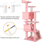 53 inches Heavy Duty Multi-Level Cat Tree Tower with Condo Furniture & Scratching Posts for Kittens Play Rest (Pink)
