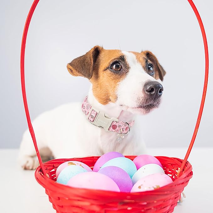 ARING PET Easter Eggs Dog Collar, Cute Adjustable Pink Striped Pet Collar with Quick Release Buckle for Dogs-XS