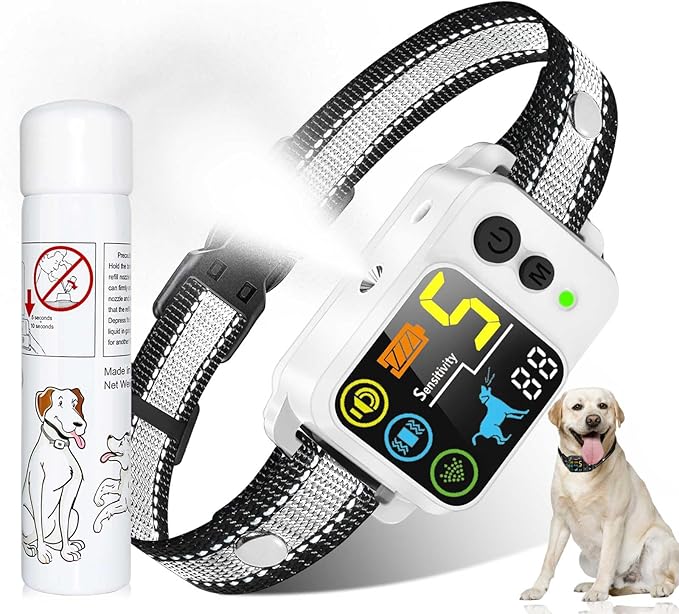 Citronella Bark Dog Collar [1*Refill] Spray Dog Collar, with 5 Adjustable Sensitivity, Beep+Vibration+Spray 5 Working Modes Citronella Bark Collar, IP66 Waterproof Dog Spray Collar for L/M/S