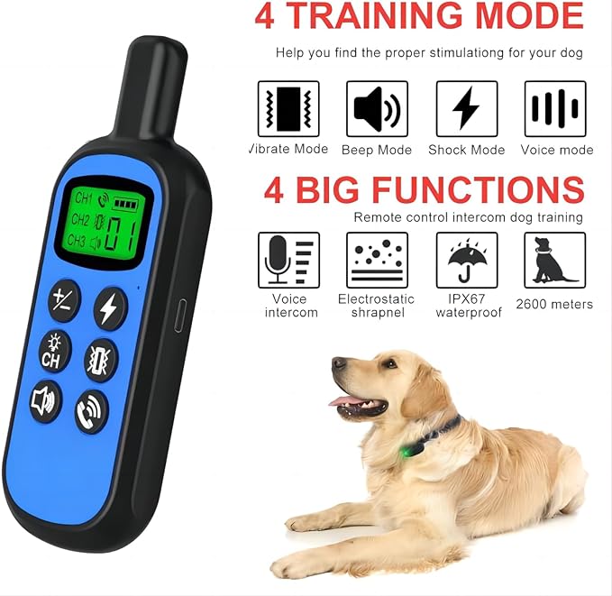 Series CW-008 Dog Training Collar,Training Collar with Walkie-Talkie,Can Send Voice Commands,4 Training Modes,Remote Control Distance Up to 2600Ft