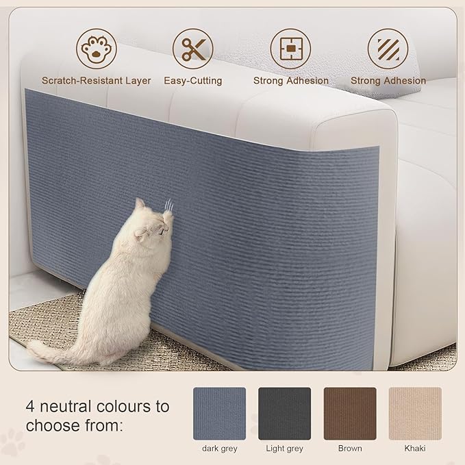 Eunice Cat Scratching Mat, Self-Adhesive Cat Scratch Carpet, Trimmable Replacement Carpet Pad for Tree Wall Cat Scratching Post DIY Couch Protector (Light Gray, 15.8'' x 158'')