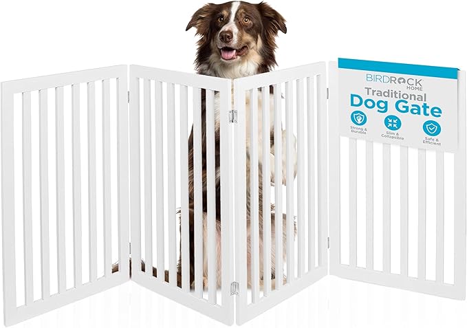 INTERNET'S BEST Dog Gate Indoor Freestanding Pet Barrier, Folding Wood Dog Fence, Extra Wide Doorway Puppy Gate, Indoor Animal Privacy Panel, Wooden Cat Fence - 4 Panel - 36", White
