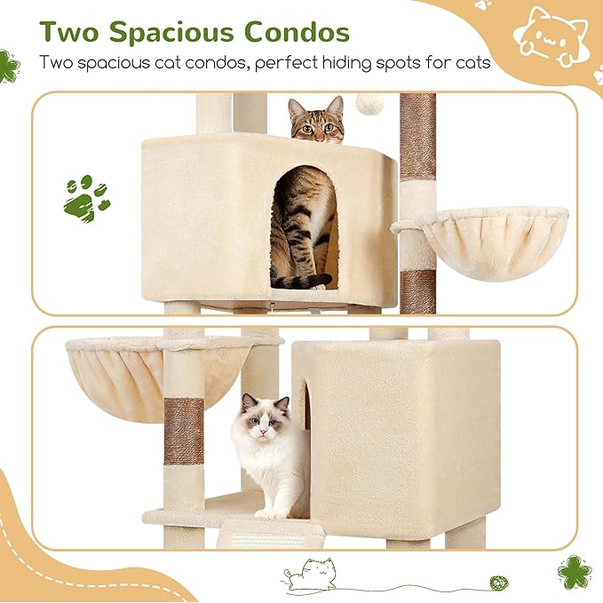 Globlazer Sturdy Cat Tree, 69-inch Large Cat Tower for Indoor Adult Cats 20 lbs Heavy Duty Cat Tree for Big Cats with Large Platform, 6 Scratching Post,Sisal Scratching Board, S69B, Beige