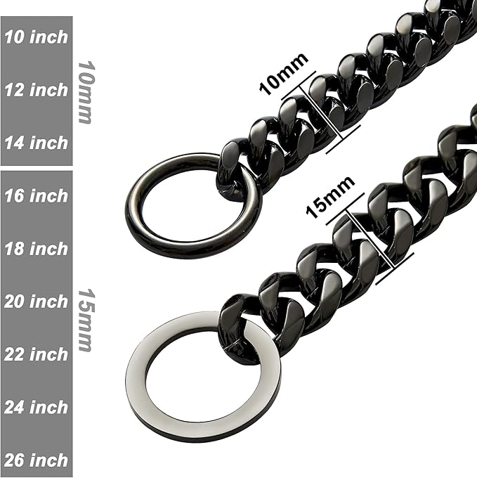 Dog Chain Collar Dog Walking Collar 15mm Black Strong Stainless Steel Cuban Link Chain Collar for Small Medium Dogs（12 Inches