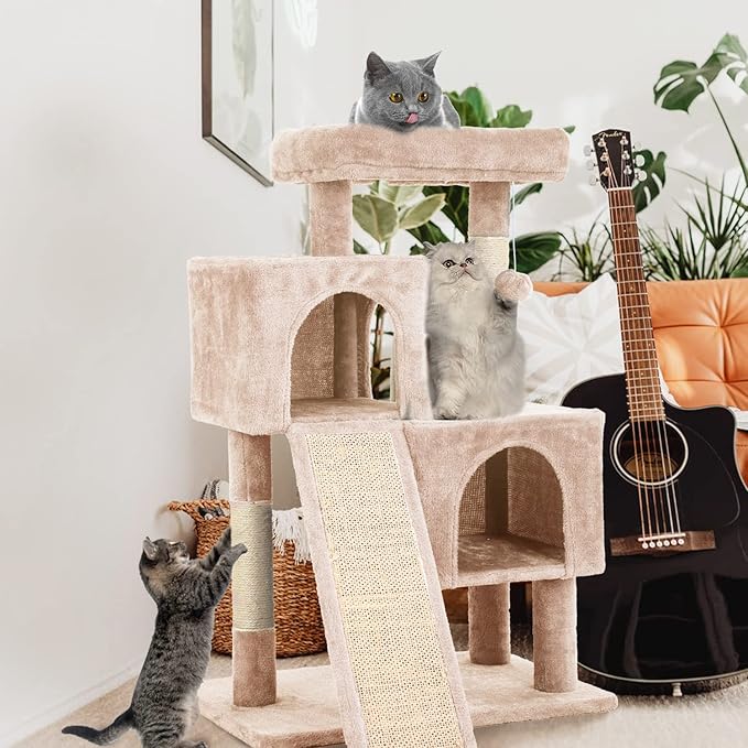 Cat Tree for Indoor Cats, 36in Cat Tower Multi-Level Cat Condo with Sisal Scratching, Scratching Board, Dangling Ball, Extra Large Perch for Cats and Kittens (Beige)