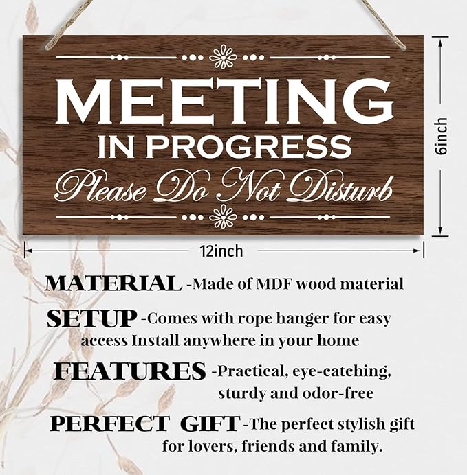 HALUOSI Please Do Not Disturb Wooden Sign, Meeting in Progress, Hanging Printed Wood Plaque Decor, 12x6 Inch, MDF