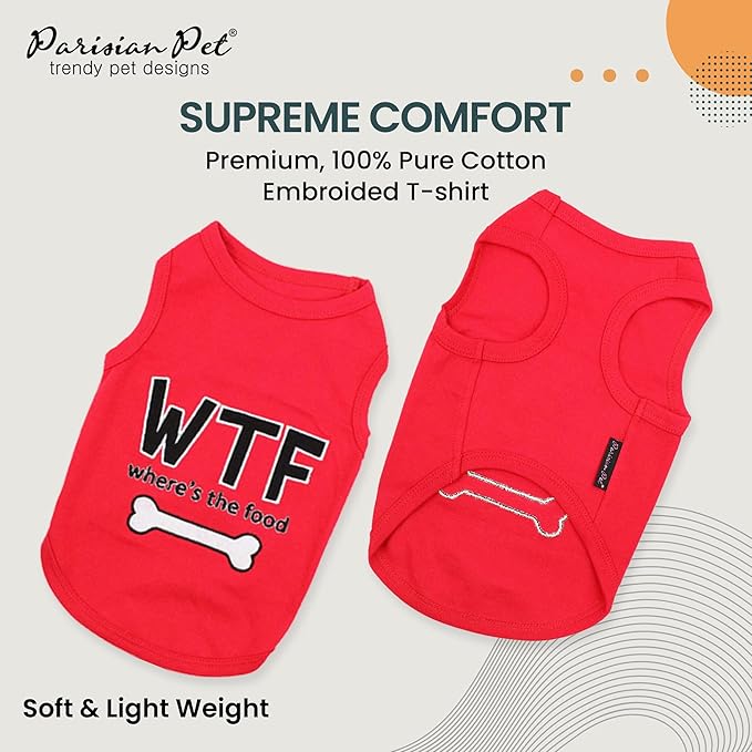 Parisian Pet Dog Shirt – 100% Cotton Shirts for Large Dogs – Red Sleeveless Puppy Clothes – Lightweight Pet Apparel – Breathable Soft Dog Clothes - Stretchy Funny T Shirts for Dogs