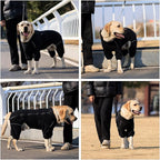 Lovelonglong Warm Dog Coat, Windproof Dog Jacket for Small Medium Large Dogs, 4 Legged Fleece Dog Winter Coat Zippered Closure Dog Outdoor Jacket Black XXXXL