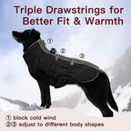 Medium Dog Coat - Warm Zip Up Snowsuit Dog Harness Vest, Reflective, Water-Resistant, Black