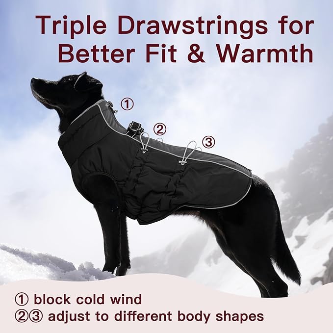 Medium Dog Coat - Warm Zip Up Snowsuit Dog Harness Vest, Reflective, Water-Resistant, Black