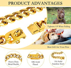 BAOBOTE 23MM Gold Dog Collar,Dog Chain Collars with Cuban Link Dog Collar,Heavy Duty Training Collar Chew Proof for Medium Dogs(26" Gold)