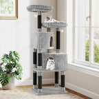Tangkula Carpet Cat Tree, 62 Inch Tall Cat Tower with Scratching Posts, 2 Condos, 2 Perch Beds, Dangling Jingle Balls, Soft Flannel Covering, Unique Cat Tree for Indoor Cats