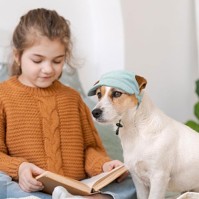 Dog Baseball Cap, Dog Cat Summer Beach Visor Hat with Ear Holes, Adjustable Puppy Sunbonnet Headdress (Green, X-Small)