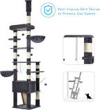 Hey-brother Cat Tree, 98.4-110.2 Inches Floor to Ceiling Cat Tree-Adjustable Height, Tall Cat Climbing Tower for Cats Large Adult with Scratching Post, Cat cando, Smoky Gray 0MPJ091G