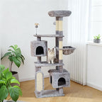Hoopet 70-Inch Large Cat Tree for Multiple Cats Cat Tower with 2 Condos, Scratching Posts, Hammock & Platform, Plush Perch for Indoor Activity Relaxing Easy Assembly Grey
