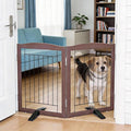 Dog Fence Indoor,Dog Gate Indoor for Doorway pet gate -2-Panel Freestanding, Hallways, House or Stairs -40x24-Inch Retractable Foldable Expandable Wood Pet by SFJC (Brown) ﻿