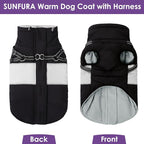 SUNFURA Dog Coat, XXL Dog Jacket Winter with Harness Built in, Waterproof Pet Snow Jacket with Furry Collar for Chilly Day, Reflective Fleece Snowsuit for Extra Large Dogs, Black 2XL