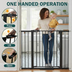 Mumeasy 36" Extra Tall Dog Gate, Auto Close Baby Gate for Stairs Doorways, 29.7-46" Wide Walk Thru Child Safety Gate for House, Easy Install Pressure Mounted Metal Pet Gate with Door, Black