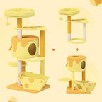 Happy & Polly Cat Tree, Cats, 53.2x22.4x18.1 Inches, All Breed Sizes, Climbing, Indoor, Wood and Sisal, Floor Mount, Modern