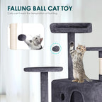 Cat Tree 53 inches Cat Tower for Indoor Cats Cat House with Replaceable and Removable Dangling Ball Cat Trees and Towers with Funny Toys, ASHY