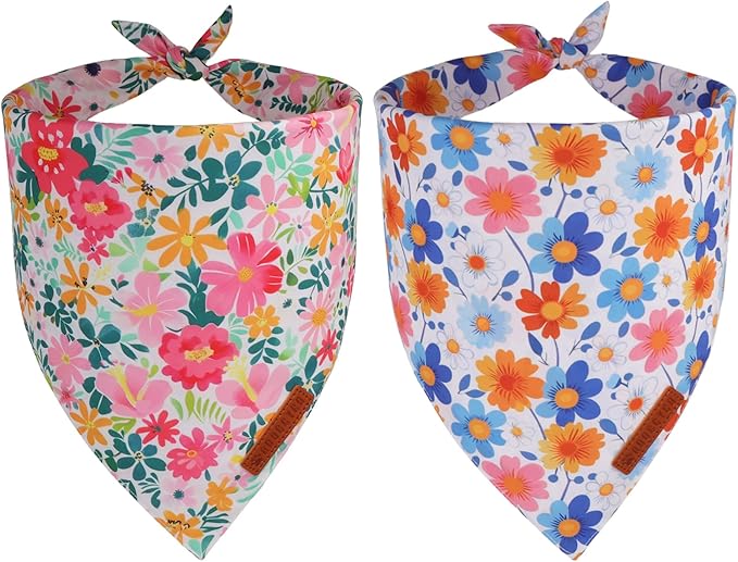 ADOGGYGO Floral Dog Bandanas, Colorful Flower Pet Scarf, Multi Size, Spring Summer Floral Bandana for Small Dogs (Small)