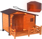 GUTINNEEN Heated Dog House Outdoor Dog Kennel with Safe Heated Pad, Chew-Proof Metal Frame and Insulated Liner for Small to Medium Dogs, 44.6" L x 41.1" W x 32.9“H (Brown)