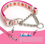 Cute Strawberry Pattern No-Pull Dog Collar, Reflective Martingale Training Collar with Adjustable Chain for Medium, Large & XL Breeds(Strawberry M)