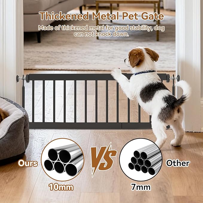 Short Dog Gate,18"-45" Adjustable Extra Wide Metal Short Dog Gate to Step Over, 18" Tall Small Pet Gate with 3 Extension Kits