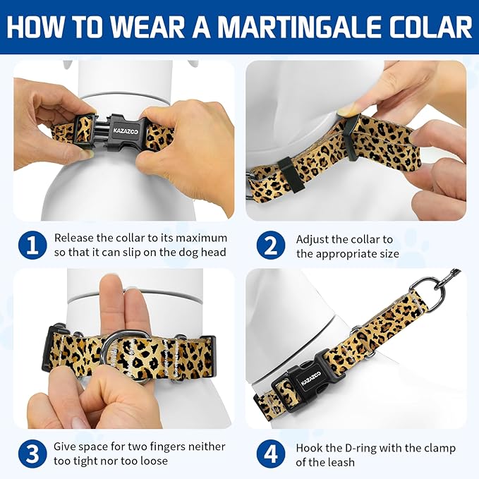 Kazazoo Martingale Collar for Dogs with Quick Release Buckle Adjustable Soft Durable Dog Collar for Small Medium Large No Pull Training Dog Collars-Brown Leopard M