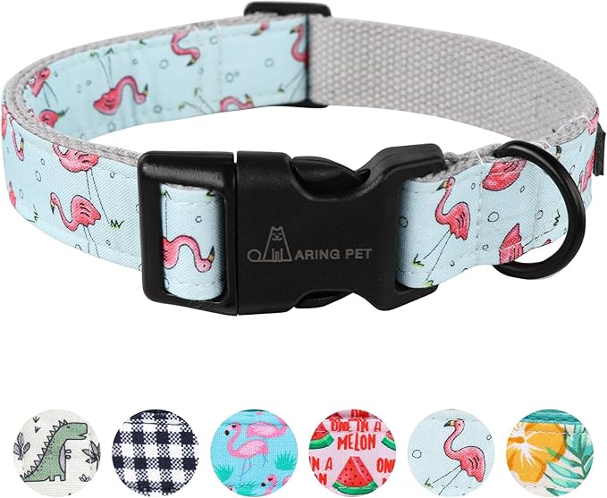 ARING PET Summer Dog Collar, Cute Flamingo Adjustable Lightweight Cotton Pet Collars for Small Medium Large Boy and Girl Dogs, Medium