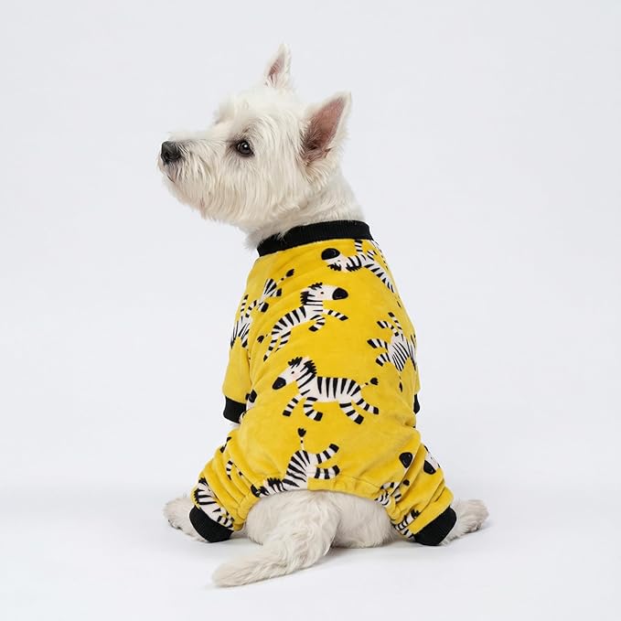 Fitwarm Zebra Dog Fleece Pajamas, Funny Winter Clothes for Small Dogs Boy Girl, Cozy Pet Onesie, Yellow, Black, White, XS