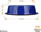 Neater Pet Brands - Outdoor Camping Style Pet Bowl - Enamel Ware Blue Black Granite Colors - Dog Cat No Tip Skid Bowls (64 oz, Blue)