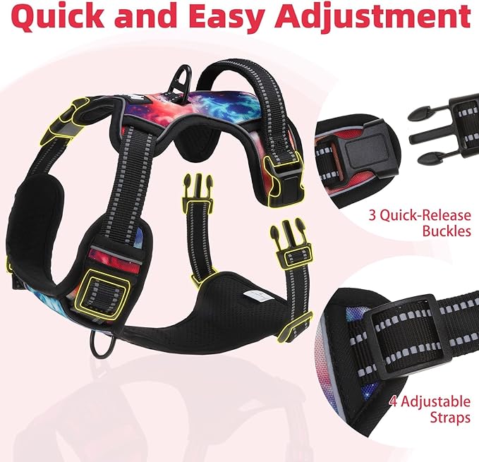 PUPTECK No Pull Tactical Dog Harness Medium Sized, Adjustable Reflective Dog Harness with Handle Easy Control, Comfortable Soft Padded Pet Vest Harness for Medium Dogs, Aurora M