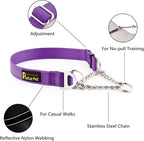 Plutus Pet Martingale Dog Collar with Stainless Steel Chain and Reflective Nylon, Adjustable No Pull Training Collar, for Small Medium, and Large Dogs, Purple, M