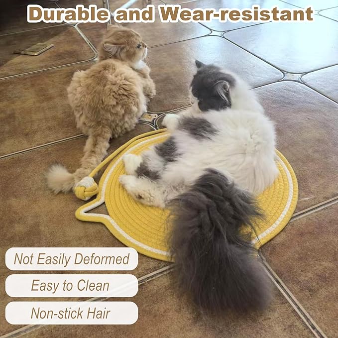 Cat Scratching Pad, Natural Cotton Rope Cat Scratch Mat, 16.9'' Round Wall & Floor Scratcher, Durable Furniture Protector for Couch, Carpet, Sofa, Eco-Friendly Cat Scratcher Pad（Yellow）