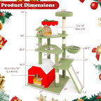 Tangkula Christmas Cat Tree, 61” Tall Cat Tower with Sisal Scratching Posts & Climbing Ladder, Plush Perch, Gift Box Shaped Condo, Hanging Toys, Basket Bed, Cute Cat Tree Tower Holiday Decoration