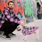 KOOLTAIL Plaid Dog Hoodie Pet Clothes Sweater with Hat and Pocket for Small Medium Large Size Dogs, Soft Winter Warm Dog Cold Weather Coat, Fleece Fall Dog Hooded Sweatshirt for Puppy Cats, Pink M