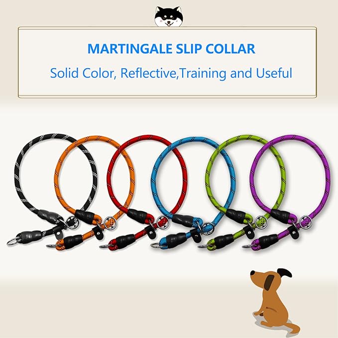 LOS ANDES Dog Slip Collar with Slidable Stopper, No Pull Choker Training Martingale Collar for Small Medium Large Dogs, Nylon, Blue-Reflective, M (19 in x 10 mm)