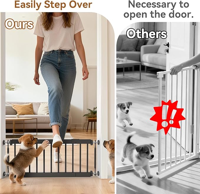Short Dog Gate,18"-45" Adjustable Extra Wide Metal Short Dog Gate to Step Over, 13" Tall Small Pet Gate with 3 Extension Kits