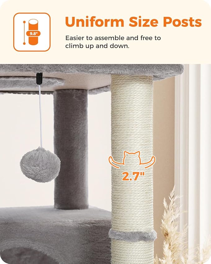 PEQULTI 54" Cat Tree for Indoor Cats, Multi-Level Cat Tower with Cozy Cat Condo Clearance Prime, Grey
