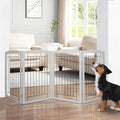 ZJSF Freestanding Foldable Dog Gate for House Extra Wide Wooden Grey Puppy Gate Stairs Dog Gates Doorways Tall Pet Gate 32" Height 4 Panels Pet Fence
