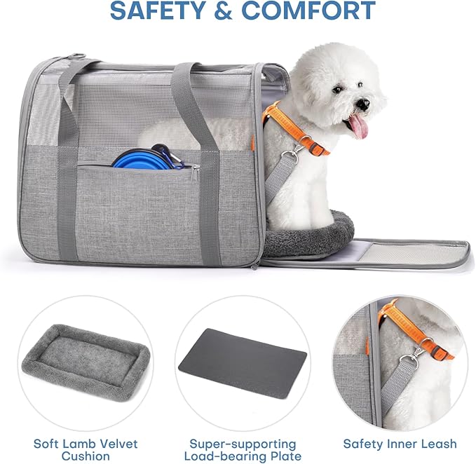 JUNGYOUN Premium Cat Carrier - Pet Carrier for Cat & Small Dogs up to 15lbs - Airline Approved Travel Dog Carrier with Anti-Escape Zippers, Collapsible Travel Bowl & Padded Strap